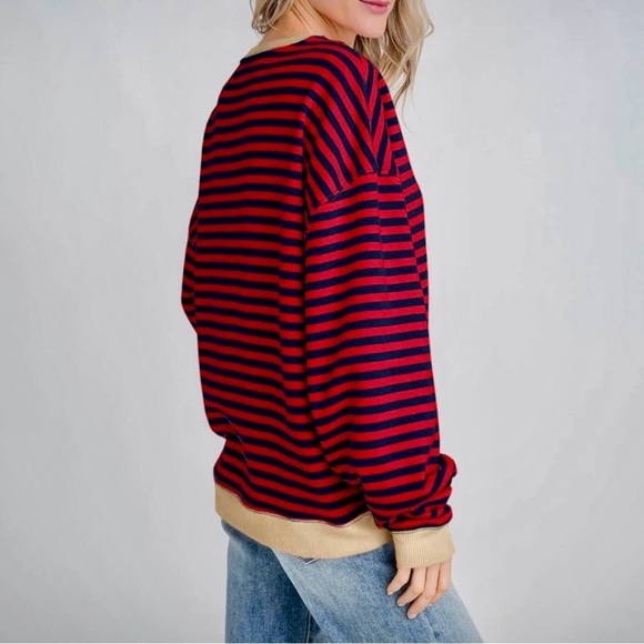 NWT Labolliy Women’s Red Striped Oversized Sweatshirt - Picture 5 of 16